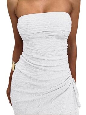 Ruched Strapless Bodycon Dress in White